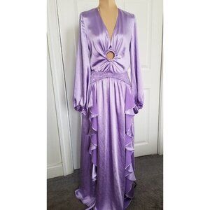 Elliatt Influence Lavender Satin Maxi Dress Long Sleeves Front Slits Sz S